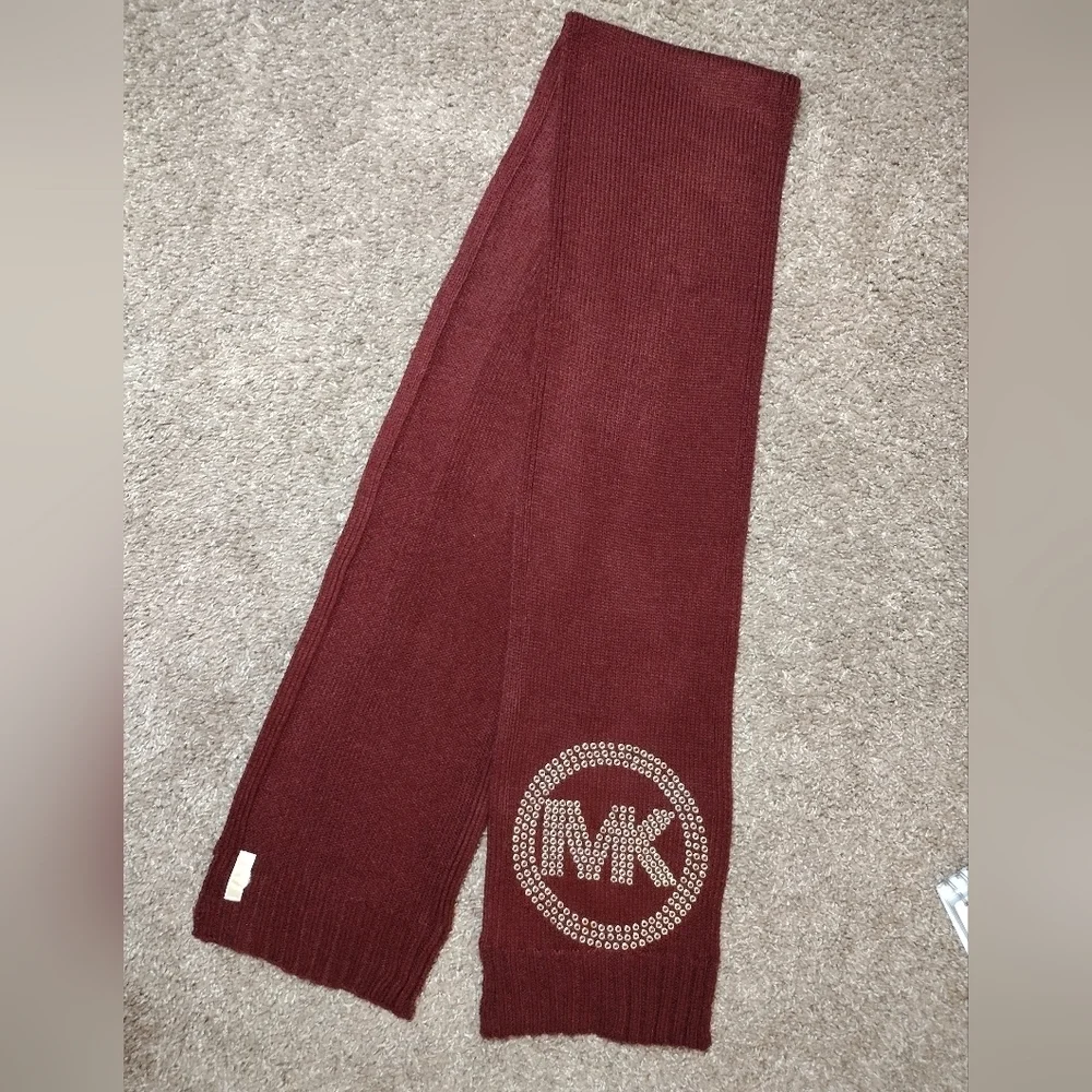 Michael Kors Burgundy Studded Knit Scarf